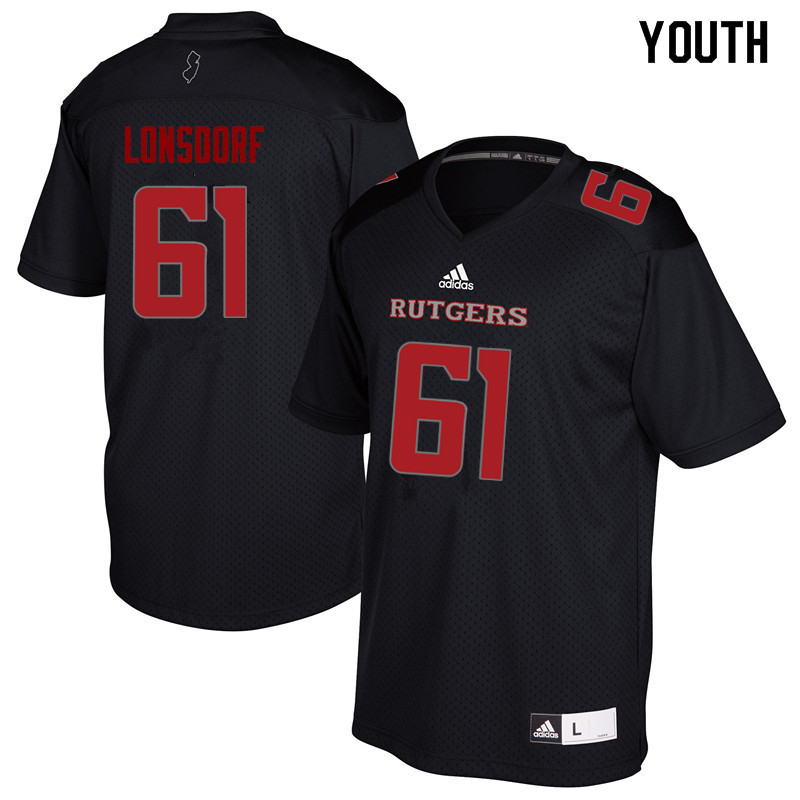 Youth #61 Mike Lonsdorf Rutgers Scarlet Knights College Football Jerseys Sale-Black